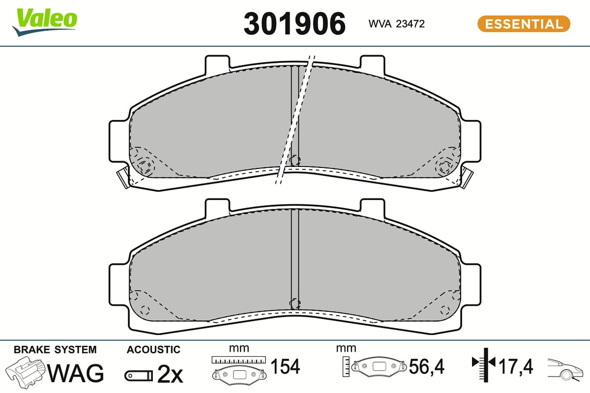 Jeu de 4 plaquettes de frein VALEO ref. 301906